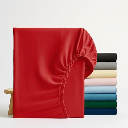 Q&H Bedding Small Double Fitted Sheet Red, 30cm Extra Deep Fitted Sheet, Soft Brushed Microfiber Elastic Bed Sheets, Shrinkage, Fade Resistant, Washable Sheets