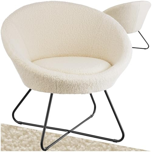 tectake® Fauteuil Salon Confortable en Tissu Bouclette - Relax Scandinave, Chaise Ergonomique pour Salon, Chambre et Siege Bureau, Allaitement
