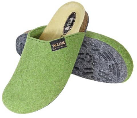 WollFis Bio Filtclogs I Eleganta filttofflor av högkvalitativ kork och ullfilt I varma unisextofflor med ABS-sula I ergonomiska, andningsbara och halkfria, Lind, 40 EU