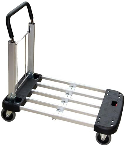 sopomarkt24 Klappbarer Alu Transportwagen, Plattformwagen mit Teleskopgriff, erweiterbarer Grundplatte, bis 150 kg belastbar, gummierte Räder, platzsparend, zusammenklappbar, 6,2 kg