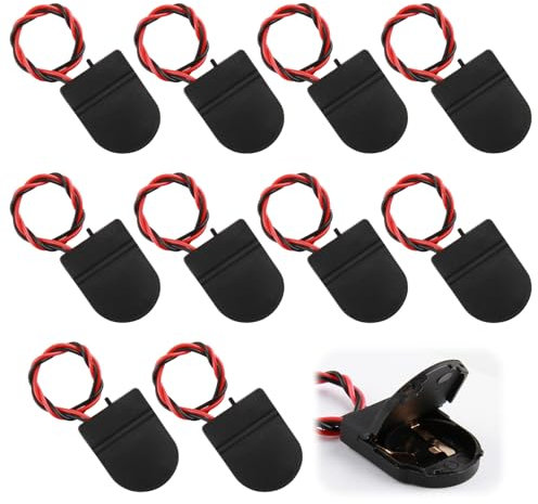 10 PCS CR2032 Battery Holder, 1x 3V Black Coin Cell Battery Socket Holder Case Box Button Batteries Case Storage Box with Wire Lead ON-OFF Switch