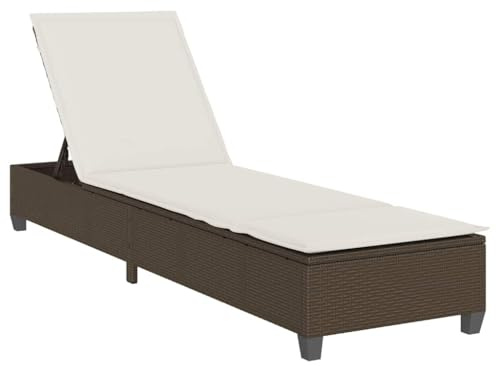 Gecheer Sonnenliege mit Auflagen Gartenliege Liegestuhl Relaxliege Terrassenliege Strandliege,mit 4-stufig Verstellbarer Rückenlehne, für Garten, Terrasse & Balkon,Braun 55x200x25,5cm Poly Rattan