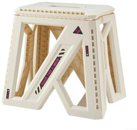 Sgabello pieghevole da esterno con design compatto, ideale per viaggi in campeggio e soluzioni di archiviazione per piccoli spazi (bianco latte 2)
