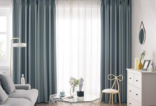 Lirzxin Verdunkelungsvorhang mit Haken 183 cm Lang, Verdunkelnde Gardinen Hellgrau Blau Unifarbe Vorhänge für Schlafzimmer Wohnzimmer Kinderzimmer 86x183 cm(B×H), 2er Set