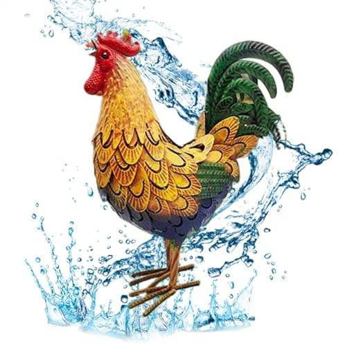 Eoixuqba Escultura de Pollo de Metal | Estatuas de jardín de Gallo - Adornos de césped para decoración de Granja, Animal de pie para decoración de Patio Trasero y hogar
