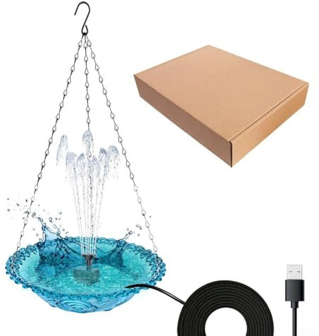 Besttoolifes Fontana sospesa per uccelli a energia solare, ciotola da bagno per uccelli sospesa e fontana ad energia solare, vassoio per mangiatoia per uccelli da appendere per giardino all'aperto