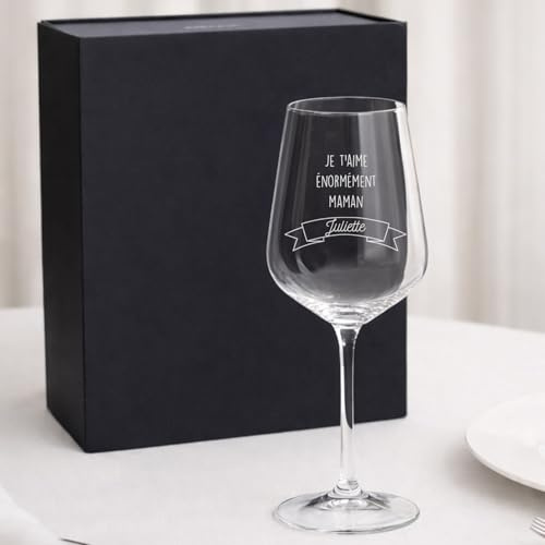 Wanapix | Verre à Vin Personnalisé | Boîte Cadeau Incluse | Cristal gravé avec le nom | Verre en cristal Personnalisé avec gravure | Je t'aime mère