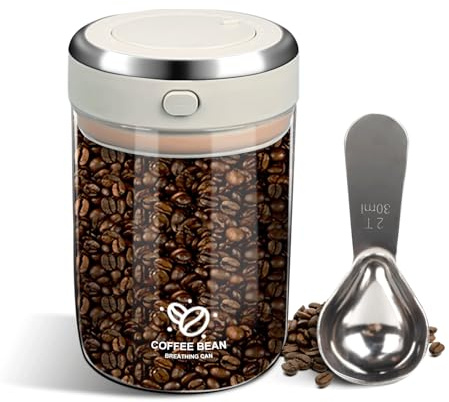 Les-Theresa Airtight Coffee Bean Storage Container with Spoon, Coffee Jar Airtight Container Glass with Date Tracker, Food Containers with Lids for Coffee Tea Storage Jar for Sugar, Tea, Nuts (1100ML)
