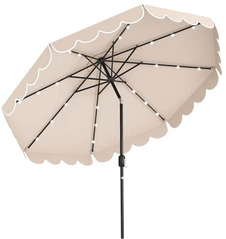 GOPLUS Grand Parasol de Jardin Exterieur avec 24 LED Lumières, 3M Parasol Inclinable 35° avec Manivelle, 8 Baleines, Manivelle, Protection UV, pour Patio Terrasse Balcon, Base Non Incluse (Beige)