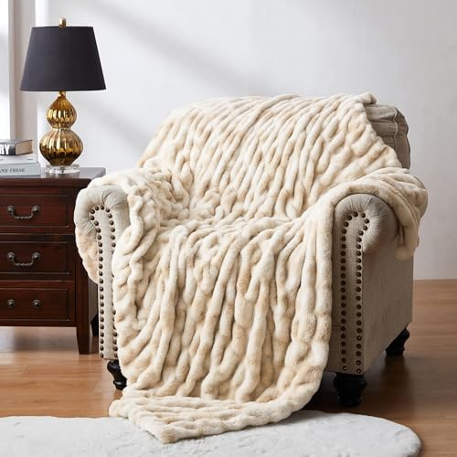 R.SHARE Kuscheldecke Flauschig Sofadecke Bubble Decke Plüsch Decke Weich und Warm Sofaüberwurf Couchdecke Überwurfdecke Wohndecke Für Bett Sofa Schlafzimmer Büro,150 x 200 cm,Karamell