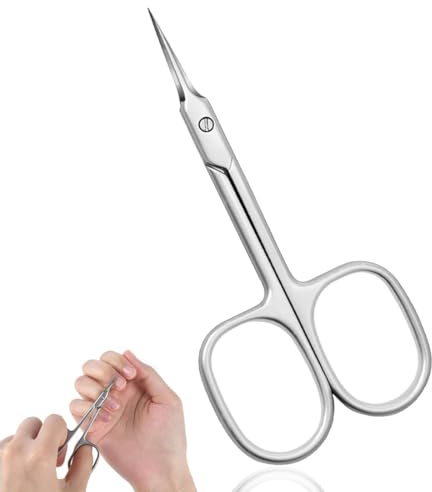 Forbicine per Cuticole in Acciaio Inossidabile, Forbici per Cuticole Professionale Punta Curva Sottile, Impugnatura Rotonda, Extra Affilate Forbici per Rimuovere Pelle Morta e Cuticole, Argento