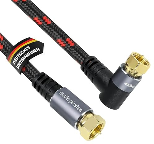 audio pirates Câble coaxial RG6 - Câble satellite avec fiche F coudée à 90° - Double blindage - Câble satellite coaxial de 7 mm de diamètre - Câble d'antenne, câble coaxial noir/rouge (lot de 2 - 1