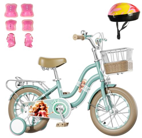 Habib Kinderfahrrad Mädchen 12 14 16 Zoll Retro, Korb Helm Schutzset Pumpe | Größe nach Körpergröße: 12 Zoll 85–105 cm, 14 Zoll 100–120 cm, 16 Zoll 115–130 cm. Sattel ab 47 cm