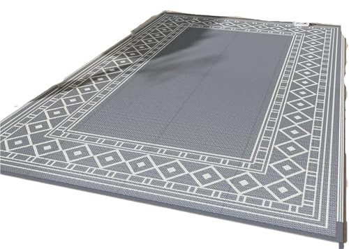 Tappeti picnic, coperte di spiaggia, Tappeto in paglia di plastica for esterni, tappetini da campeggio for giardinaggio, campeggio(Grey White)