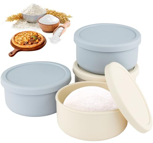 DARENYI 4 Pezzi Contenitore Impasto Pizza con Coperchio, Riutilizzabili Silicone Antiaderente Scatola per Palline di Pasta, 700ml, Lavabili in Lavastoviglie, per impasti da 150-400 g