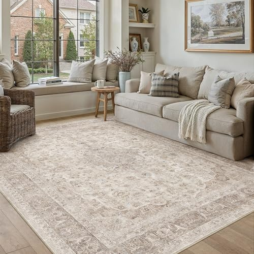PureCozy Vintage Tappeto Salotto 140x200cm Marrone Lavabile in Lavatrice | Tappeto Camera da Letto,Grandi Tappeti Ufficio,Carpet,Pelo Corto,Antiscivolo,Rug