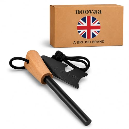 Magnesium Flint and Steel, 7-in-1 Fire Starter with Solid Wood Handle, 10,000 Sparks, Survival Lighter Set for Camping, Hiking, Bushcraft, Outdoor