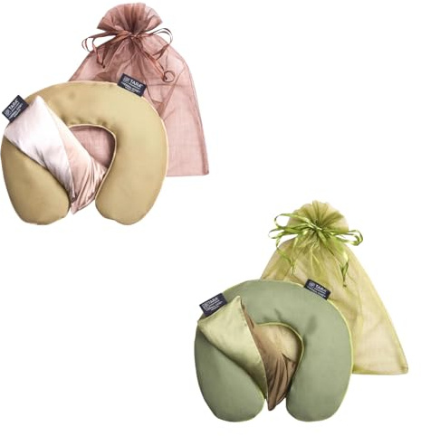 TARA Spa Therapy Herbal-Ease Aromatherapy Pillow Gift Set Bundle – Neck & Silk Eye Pillow, Chai + Green Olive