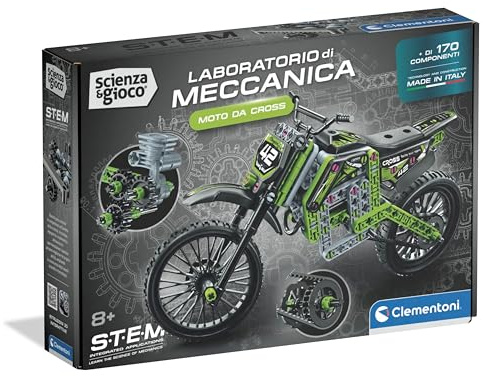 Clementoni Scienza e Gioco - Moto Da Cross, Laboratorio Di Meccanica Bambini 8+ Anni, Set Costruzioni Oltre 170 Componenti, Ingegneria E Manualità, Made In Italy, Lingua Italiana, 19460