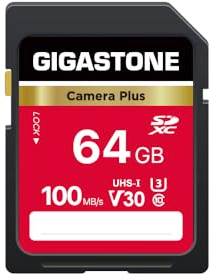 GIGASTONE Tarjeta SDXC 64GB UHS-I U3 Clase 10 hasta 100MB/s, Ideal para cámara Digital Full HD y grabación de vídeo, Incluye Mini Funda