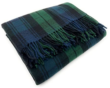 Large Wool Tartan Blanket, Fade Resistant, Bed, Cosy Sofa Throw (Black Watch)