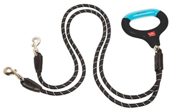 Wigzi SMLDDGS-BK Hundeleine Doppelleine mit Gel-Handgriffe, S, Blau- Schwarz