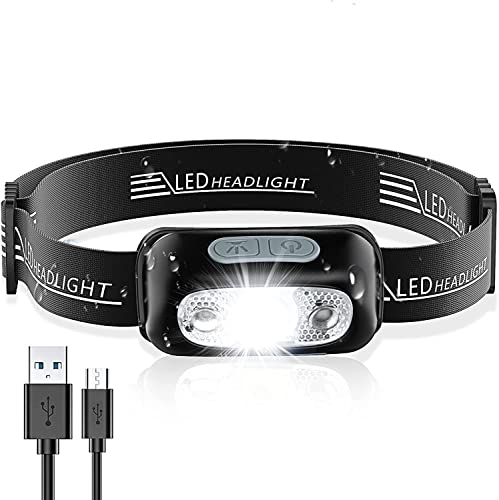 Babacom Head Torch, Rechargeable Super Bright LED Headlamp-250 Lm, Motion Sensor, IPX6 Waterproof, 5 Light Modes, Adjustable Angle & Strap, Led Head Torch for Running Camping Hiking Fishing Light
