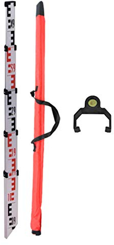 DEWEPRO® Teleskopmeßstab - Nivellierlatte - teleskopisch ausziehbar bis 5m inkl. Aufstecklibelle und Tasche