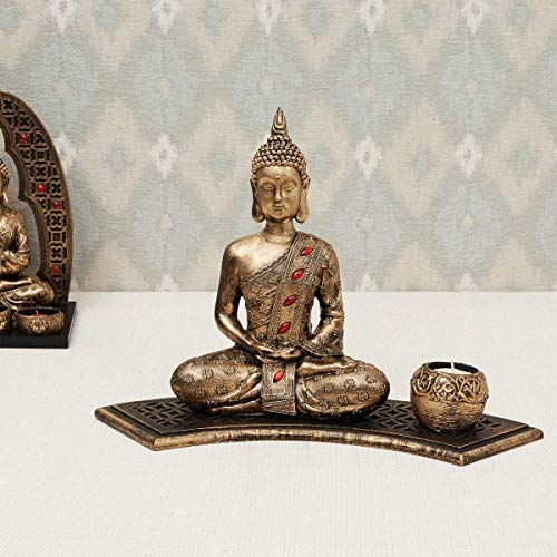 Riesiger Korb BDH 12 – Home Center Rennaisance Dekor-Set – 1 Buddha-Figur, 1 Kerzenhalter, 1 Holzplatte und 1 Taschenstein – Gold