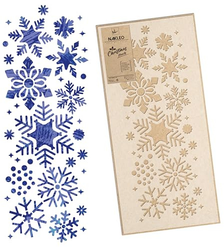 NAKLEO Plantillas de Borde de Navidad para Pintar 21x45cm, Copo de Nieve Patrón, Stencil Navideñas Plástico y Reutilizable para Spray de Nieve y Dibujar, DIY Decoración Ventana Puerta Pared Madera
