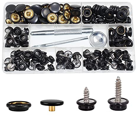 BetterJonny 180pcs Schrauben Druckknopf, 60 Sets Edelstahl Snap Fasteners Press Stud Kit mit 3 Stück Einstellung Werkzeug in Aufbewahrungsbox für Boot Abdeckung Möbel
