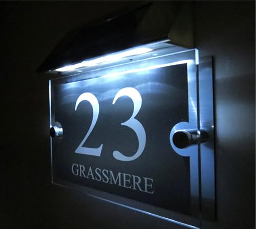 Solar Address Sign, House Signs Plaques Numbers, Lighted Address Plaque Outdoor Waterproof, Illuminated Address Numbers