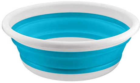 DASHMESH Collapsible 5 Litre Medium Washing Up Bowl, Blue Basin Multipurpose Outdoor Travel Basin Folding Portable Silicone Plastic Bucket Kitchen Water Carrier