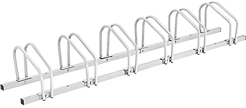 COSTWAY Râtelier 6 Vélo en Acier Revêtu, Fixation au Sol ou au Mur | Support de Rangement Vélo pour Extérieur et Intérieur, 180 x 32,5 x 26 cm, pour VTT, Vélo de Course, Vélo d’Enfant, Argenté