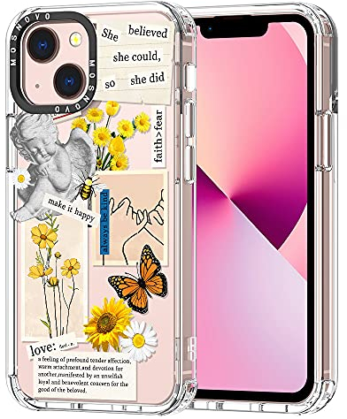 MOSNOVO für iPhone 13 Mini Hülle – Durchsichtige, schlanke, stoßfeste TPU+PC-Handyhülle, [6,6 Fuß Fallschutz/Anti-Abziehen] - Vintage-Collage-Kunst