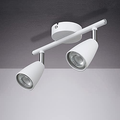 IMPTS LED Deckenleuchte Drehbar weiß, 2-Flammig Spotbalken, LED Deckenlampe inkl.2x3W GU10 Leuchtmittel, 250LM IP20 230V Warmweiß, Modern Deckenlampe Deckenspots für Wohnzimmer, Schlafzimmer
