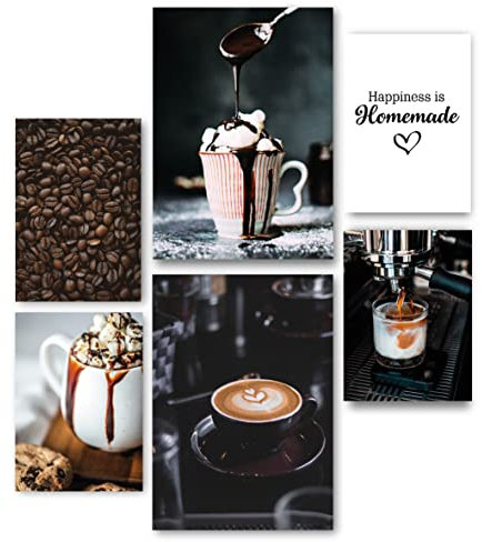 tradercat Bilder Set – 6 Poster – Home Deko Poster Set für Küche und Esszimmer, farblich abgestimmt – Mood Dekoration für dein zu Hause (2x A3, 4x A4 | Ohne Rahmen, Kaffee Schokolade)