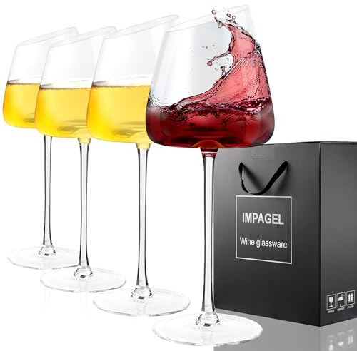 Slanted Red/White Wine Glasses, Set of 4, Elegant Hand-Blown Long Stem Wine Glasses with Unique Concave Base, Modern Premium Crystal Glassware, Gift for Wedding,Wine Tasting,and Christmas-13.5 oz