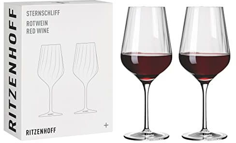 Ritzenhoff 3661002 Juego de copas de vino tinto 500 ml - Serie Sternschliff No. 2, 2 piezas - con línea de relieve - Made in Germany