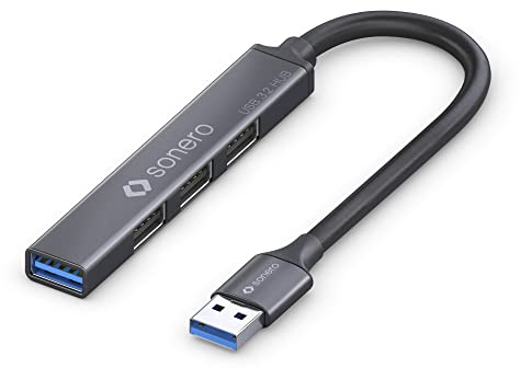 Sonero S-UH100-001 Hub USB, splitter a 4 porte, 1x 3.2 con 5 GB/s, 3x 2.0 con 480 MB/s, spina A, ultra sottile, grigio siderale, 0,15 m