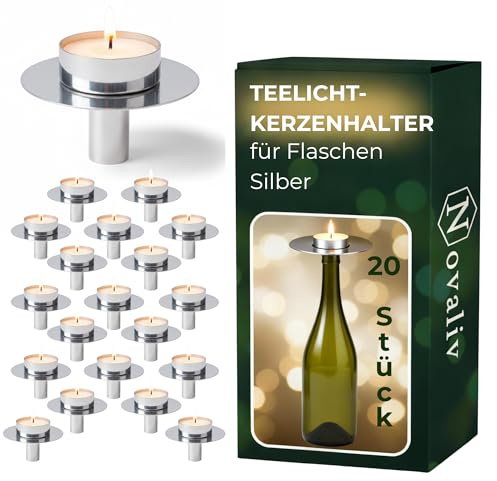 Novaliv 20x Teelichthalter für Flaschenhals I Metall Kerzenhalter für Flaschenhals Kerzenständer Silber Flaschenaufsatz Flaschenkerzenhalter Kerzenhalter Weinflasche Bottle Holder Weinflaschenaufsatz