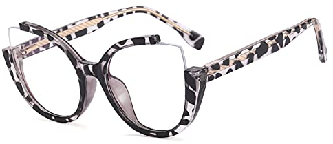 kachawoo Halb randlose Vintage Mode Gläser Rahmen Cat Eye Große rahmenlose blaue Licht Eyewears Elegante Brillen für Frauen 2023 (leoaprd with clear)