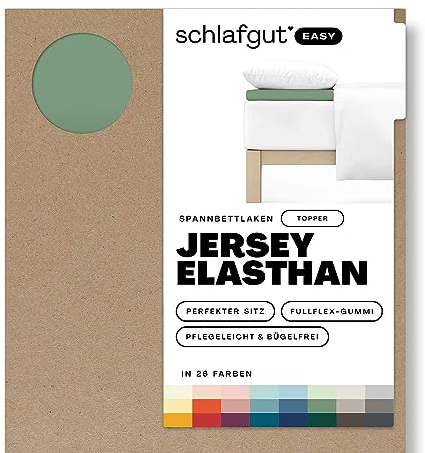 Schlafgut Easy Jersey Elasthan Topper Spannbettlaken 90x190 bis 100x220 Green Mid, Spannbetttuch aus superweicher Baumwolle mit Elasthan