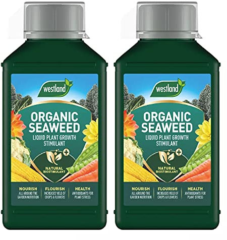 TOPLINE Westland Seaweed Garden Plants Food - Pack of 2 x 1L Organic Seaweed Liquid Plant Feed Growth Stimulant with Card. Garden Fertilisers for Vegetable Plants, Fruits or Flowers.