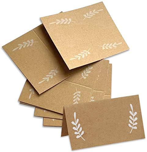 Tarjetas de lugar de nombre de boda, 50 tarjetas de nombre marrones para ajuste de mesa, tarjeta de lugar de papel kraft, boda para cumpleaños, cena, decoración de fiesta