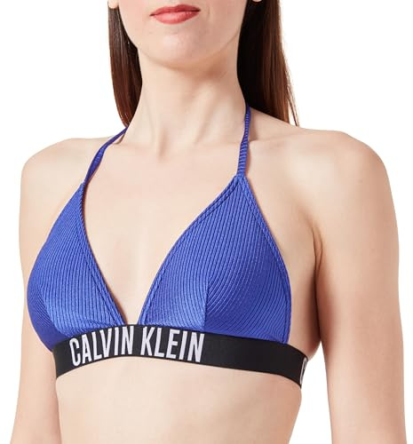 Calvin Klein Damen Bikini Oberteil Triangel Gerippt, Blau (Midnight Lagoon), XS