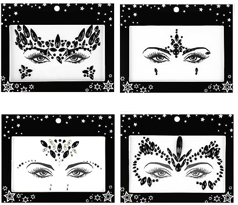 TIESOME Halloween Gesichts Edelsteine zum Aufkleben, 4 Blatt, Festival Gesichtsjuwelen Aufkleber Strass Kristalle Aufkleber glitzernde Augen Körper temporäre Tattoos für Frauen Festival Halloween