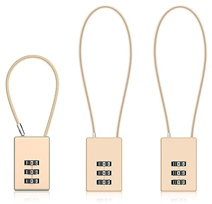 Vorhängeschloss, Klein Kabel Gepäckschloss Gold Kofferschloss Zahlenschloss 3 Stellig Lang Schloss mit Zahlencode für Reisekoffer Fahrrad Spind Rucksäcke