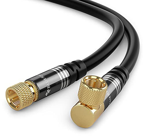 BlueRigger RG6 Digital Coaxial Audio Video Cable (30FT, 90° Angled to Straight Male F Type Connector, Triple Shielded) – Coax Cable for HDTV, CATV, DVB-T2/C/S, Modem, Radio, Satellite Receivers