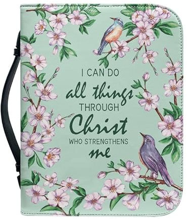 Kuiaobaty Bibelhülle mit Aufschrift Lord Saying mit Vögeln, Blumenmuster, Organizer Tasche mit mehreren Innentaschen, Grün